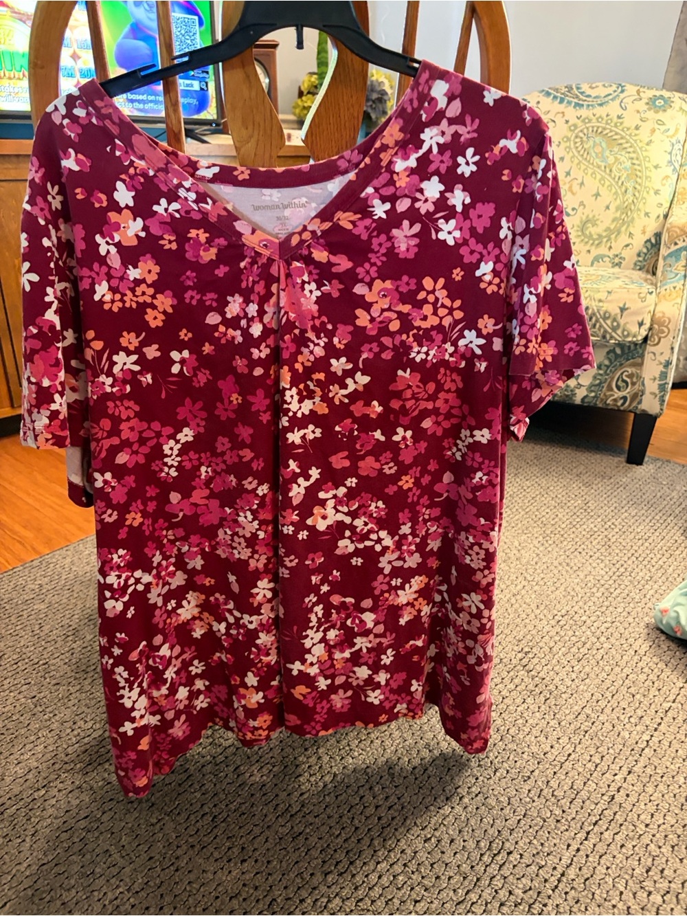 Woman Within Short-Sleeve Floral Tee in Magenta and Pink